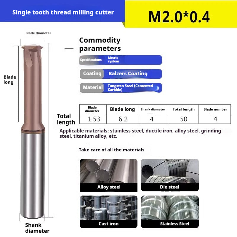 6032 60 degree thread milling cutter single thread, three threads, full thread CNC machining center tungsten steel alloy coated milling cutter can be customized Shandong Denso Pricision Tools Co.,Ltd.